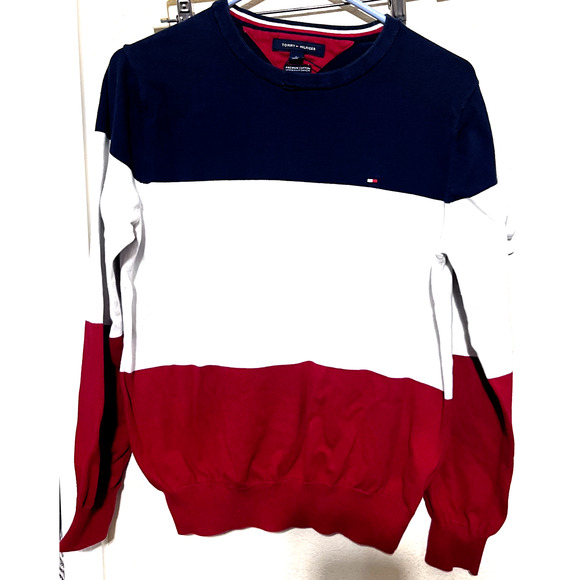 Tommy Hilfiger Men’s Crewneck Sweatshirt Red White Blue Size M colorblock - Picture 1 of 6